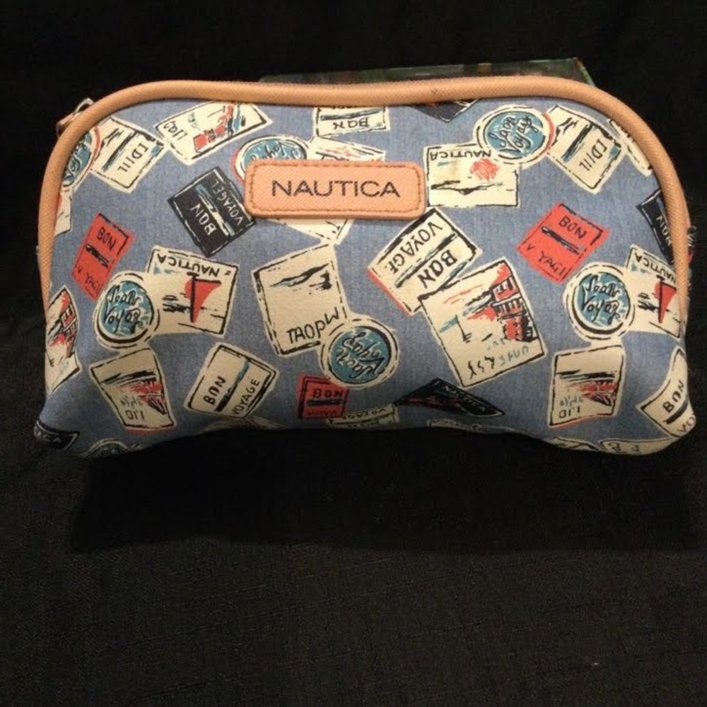 Nautica Travel Pouch Cosmetic Bag – Blue Stamp Print, Zippered Organizer